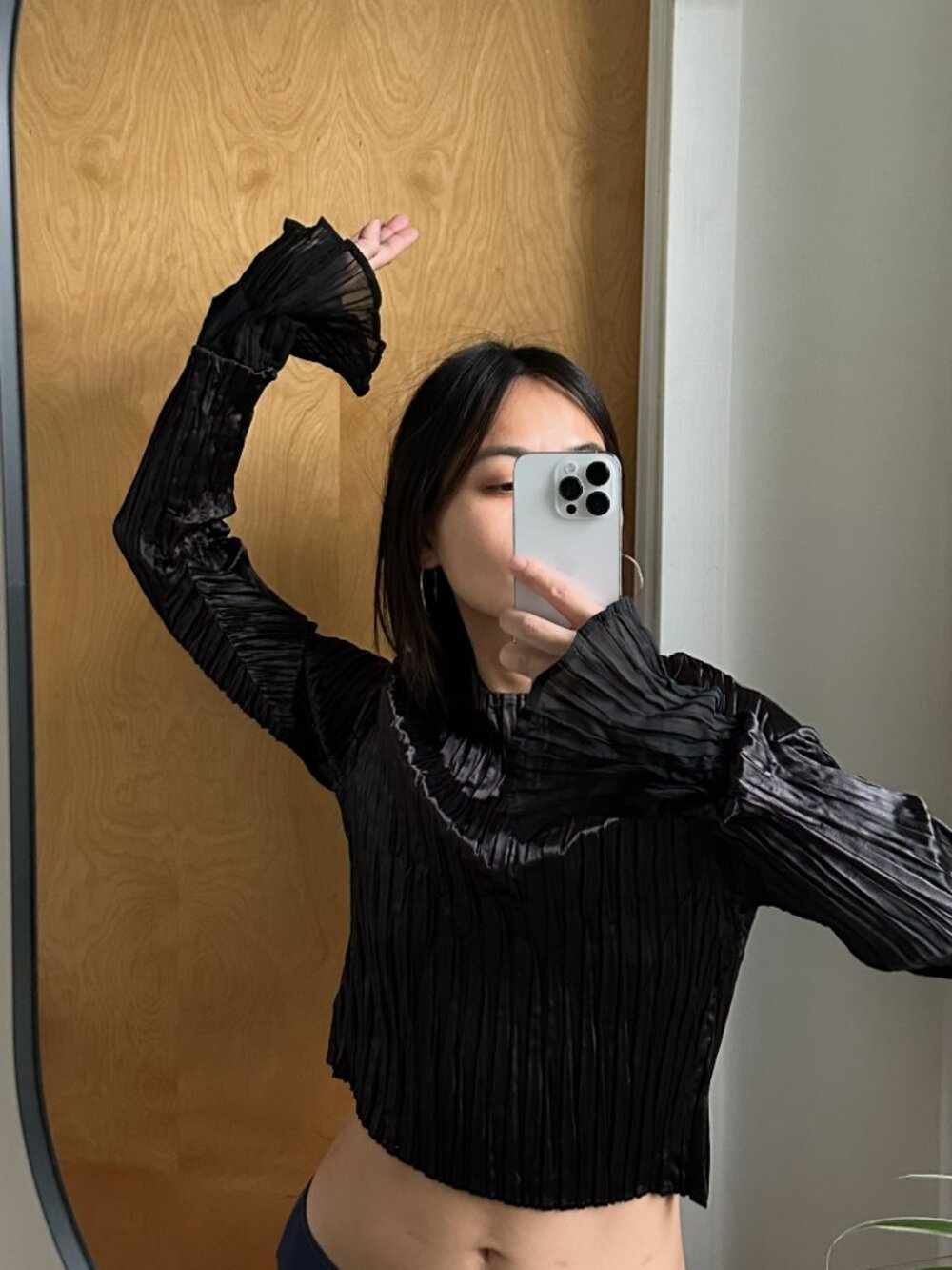 NIN STUDIO SIMPLE PLEATED TOP SS25, S, Black